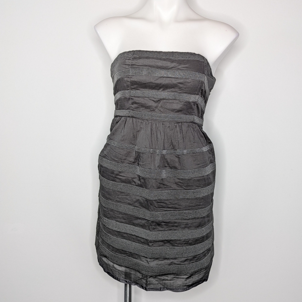 J Crew Grey Striped Strapless Knee Length Cocktail Dress 2P